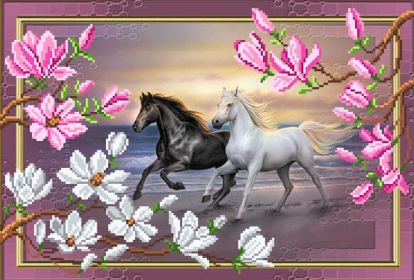 Лошади - кони, лошади, цветы, животные - оригинал