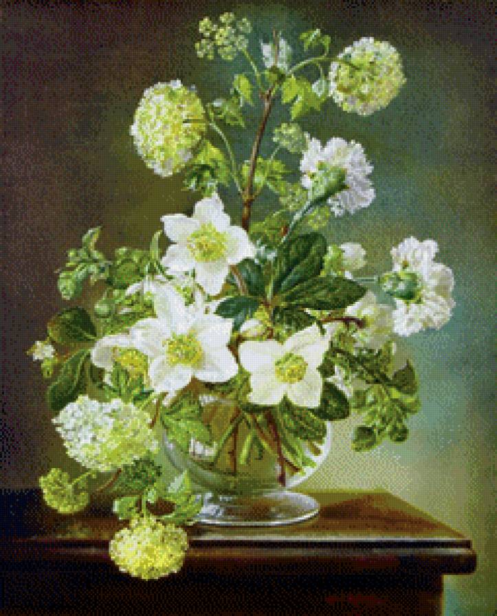 Морозник и калина - картина, калина, цветы, натюрморт - предпросмотр