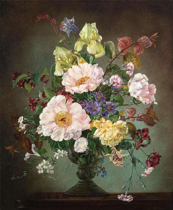 пионы и ирисы - картина, натюрморт, ирисы, пионы, цветы - оригинал