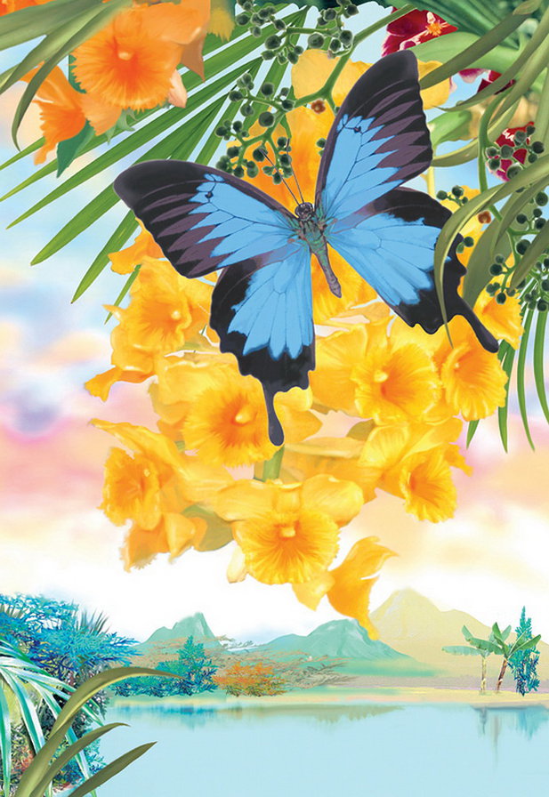 Бабочка и цветы - оригинал