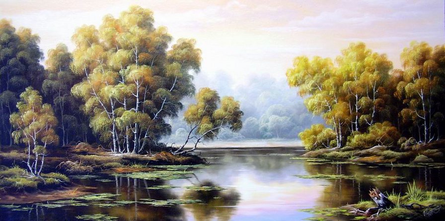 лесное озеро - природа, озеро, лес, пейзаж - оригинал