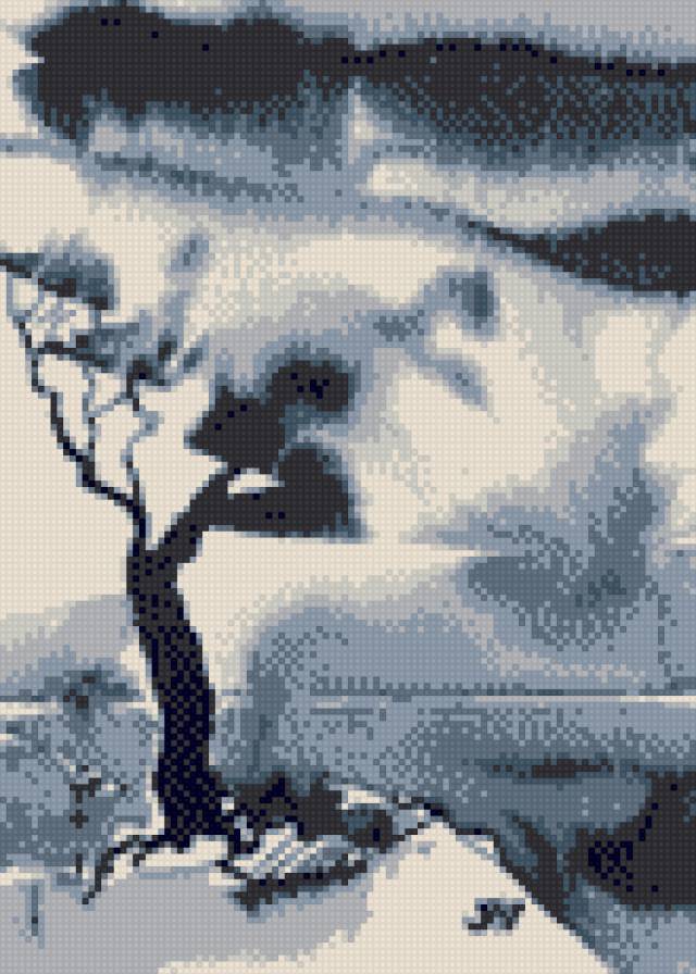 акварель - осень, монохром, ветер, акварель - предпросмотр