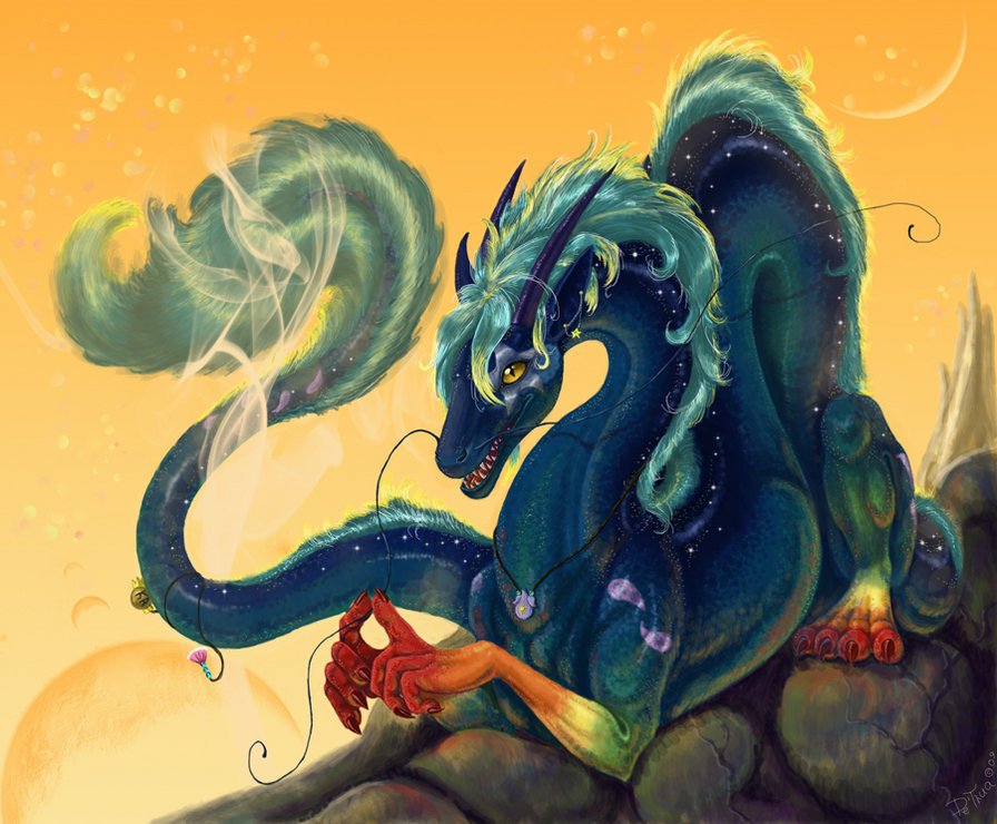 Радужный дракон - фентези, синий, дракон - оригинал