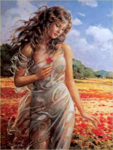 прогулка в поле - девушка, картина - оригинал