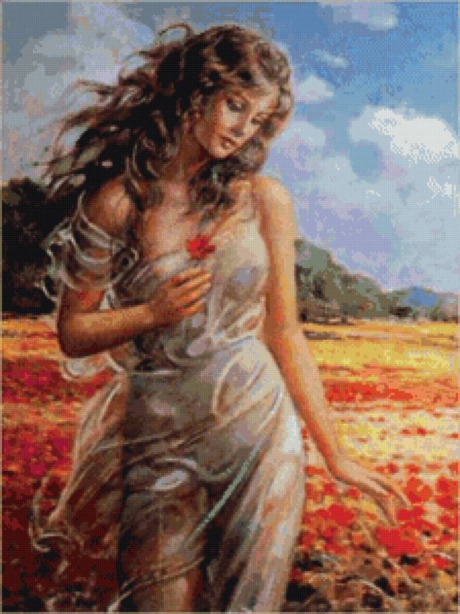 прогулка в поле - картина, девушка - предпросмотр