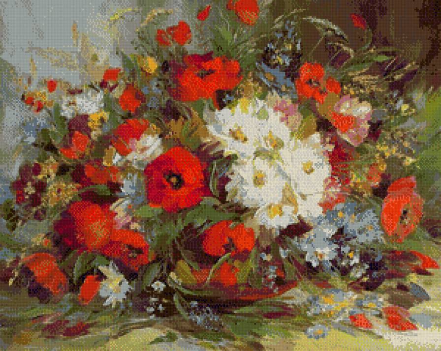 Маки и ромашки - цветы, букет, маки, ромашки - предпросмотр