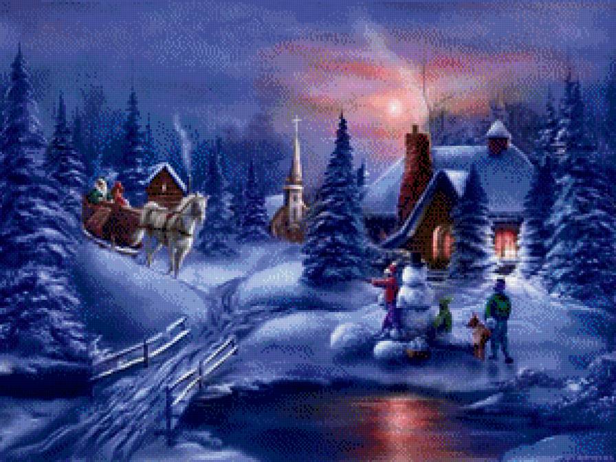 Зимний вечер - снег, лошадь, зима, вечер - предпросмотр