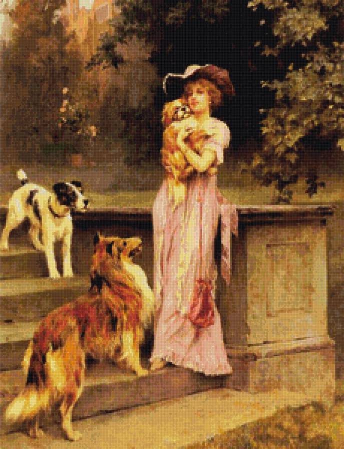 на прогулке - девушка, собаки - предпросмотр