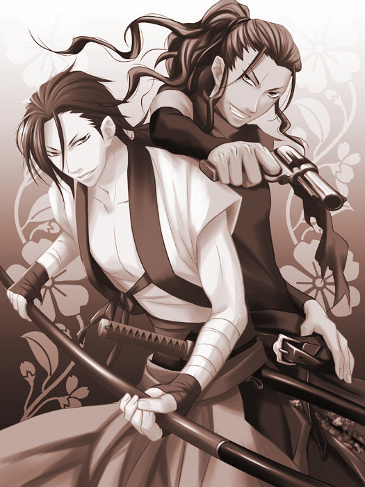 Харада  и - hakuouki, монохром, аниме, демоны бледно-розовой сакуры - оригинал