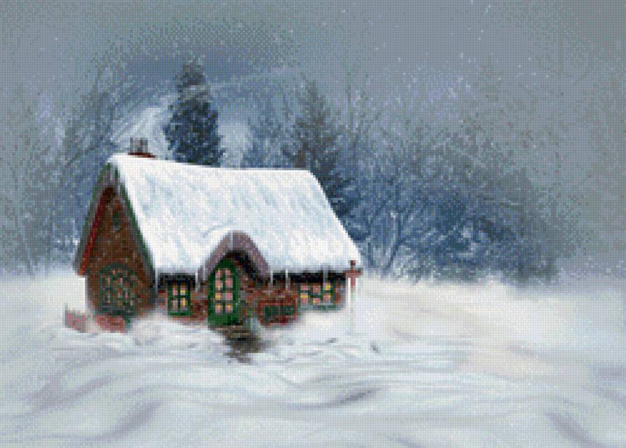 домик в снегу - лес, снег, времена года, домик, метель, зима - предпросмотр