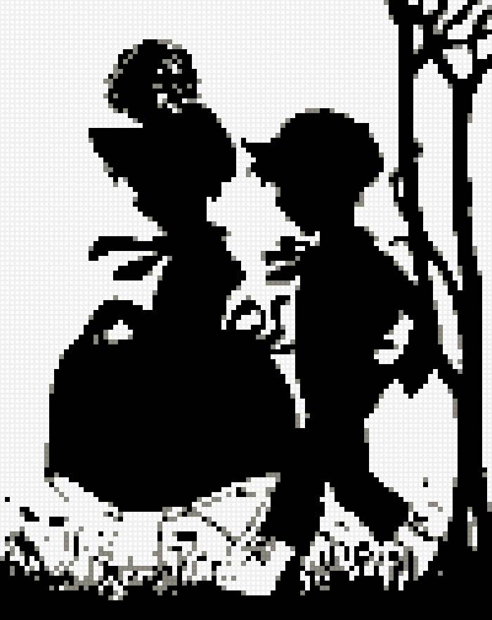 силуэт - дети, силуэт, монохром - предпросмотр