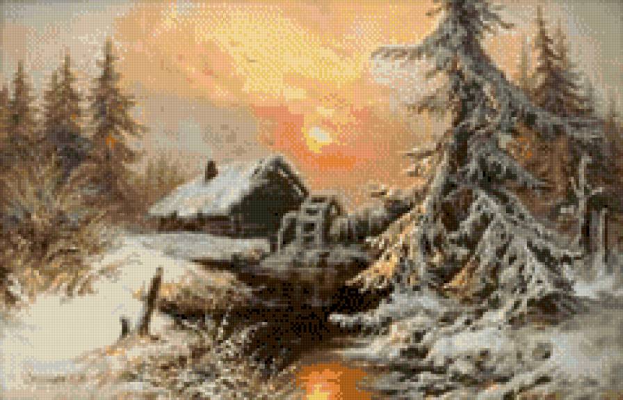 Зима - пейзаж, картина - предпросмотр