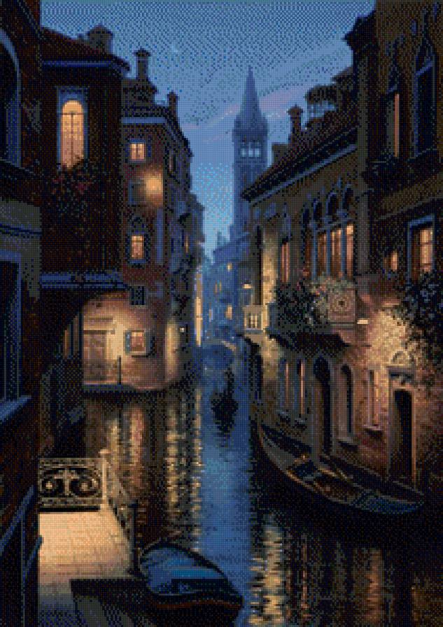 венеция - город, ночь, лодка, вода - предпросмотр