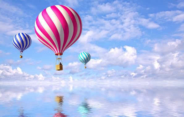 воздушные шары - облака, море, зеркало, воздушные шары - оригинал