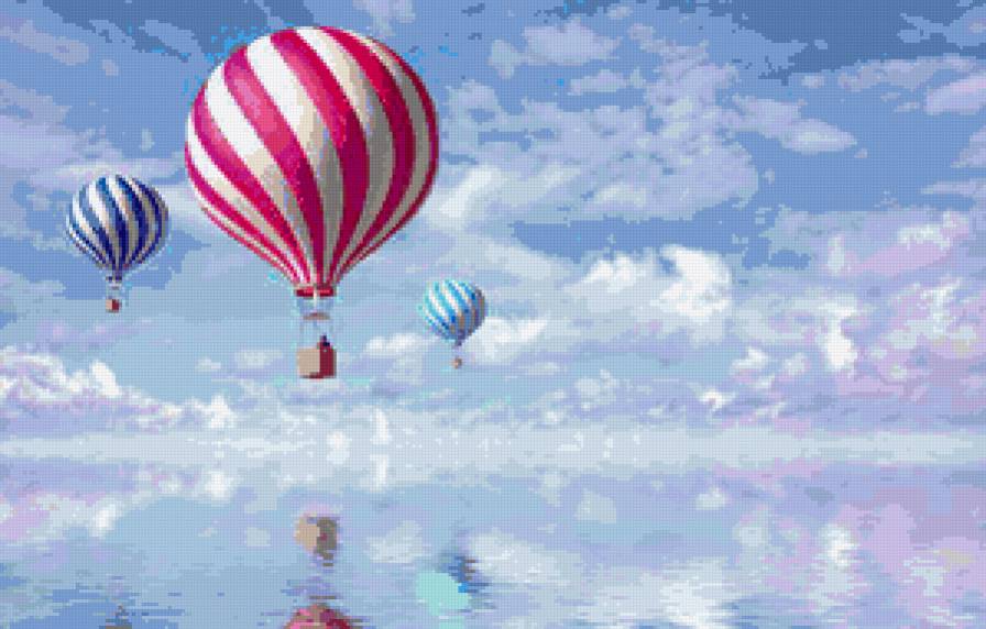 воздушные шары - облака, воздушные шары, море, зеркало - предпросмотр