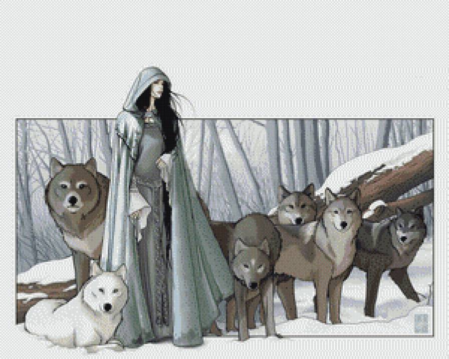 стая - девушка, волки - предпросмотр