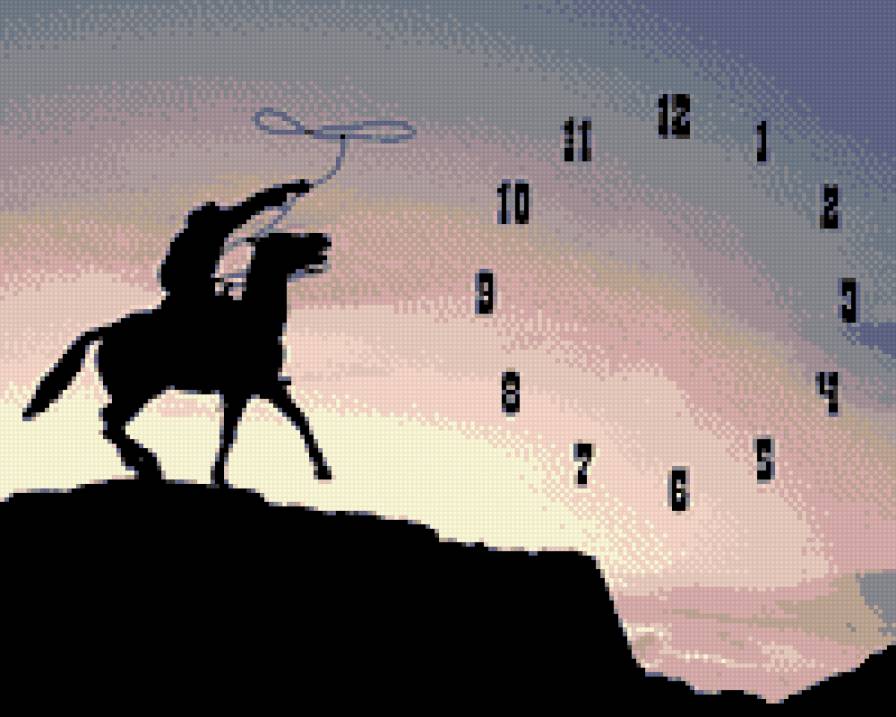 часы - квадратные часы, лошадь, наездник, циферблат, ковбой - предпросмотр