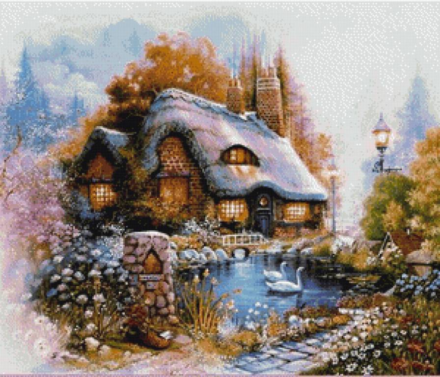 Сельский пейзаж в стиле ланарте - акварель, рисунок, живопись - предпросмотр