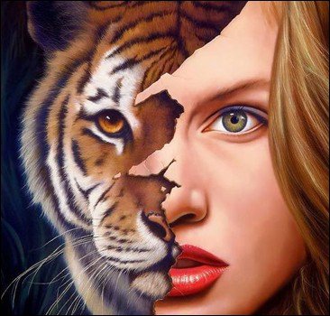 Женщина-тигр - женский образ, тигр, портрет, фэнтези - оригинал
