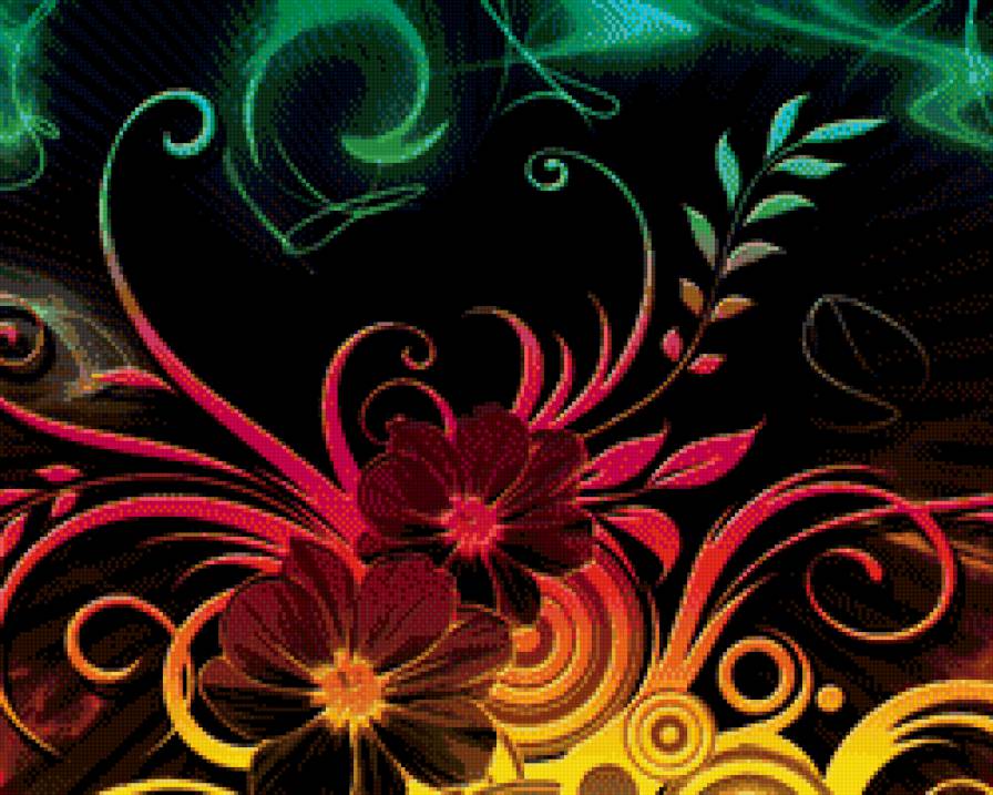 цветы - букет, на черном, цветы, абстракция - предпросмотр