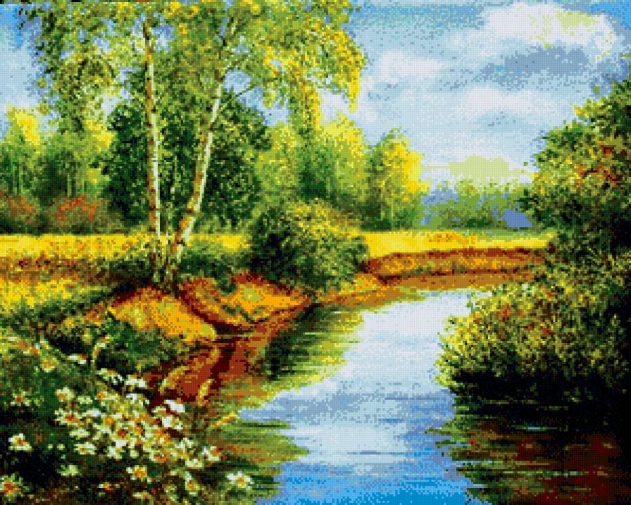 пейзаж с березами - река, березы, пейзаж, лес - предпросмотр