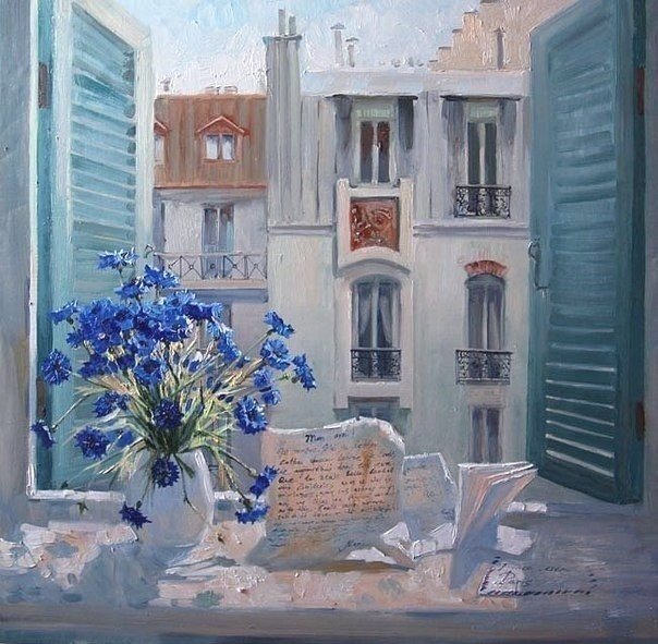 Окно - искусство, живопись, мария павлова, цветы, дома, окно - оригинал
