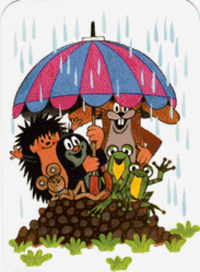 мультяшки - животные, крот, детям, зверята, лягушки, дождь, мышка, мультик, детское - предпросмотр
