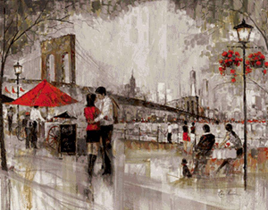 городской пейзаж - городской пейзаж, картина, пара - предпросмотр