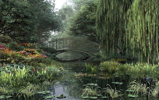 мостик и пруд - оригинал