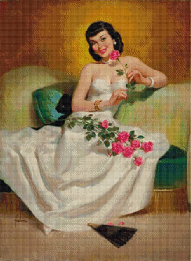 девушка с розами - ретро, девушка - предпросмотр