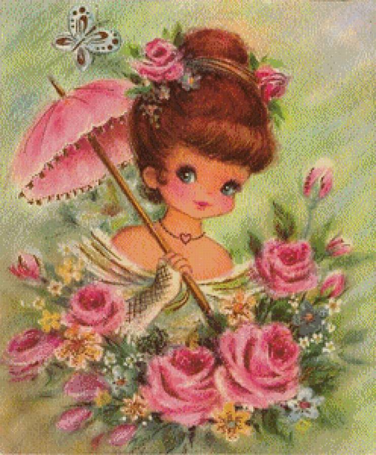 серия "дети" - дети.девочка.цветы.розы.зонтик - предпросмотр