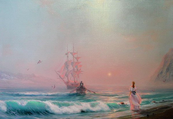 асоль - море, он и она, корабль, картина - оригинал