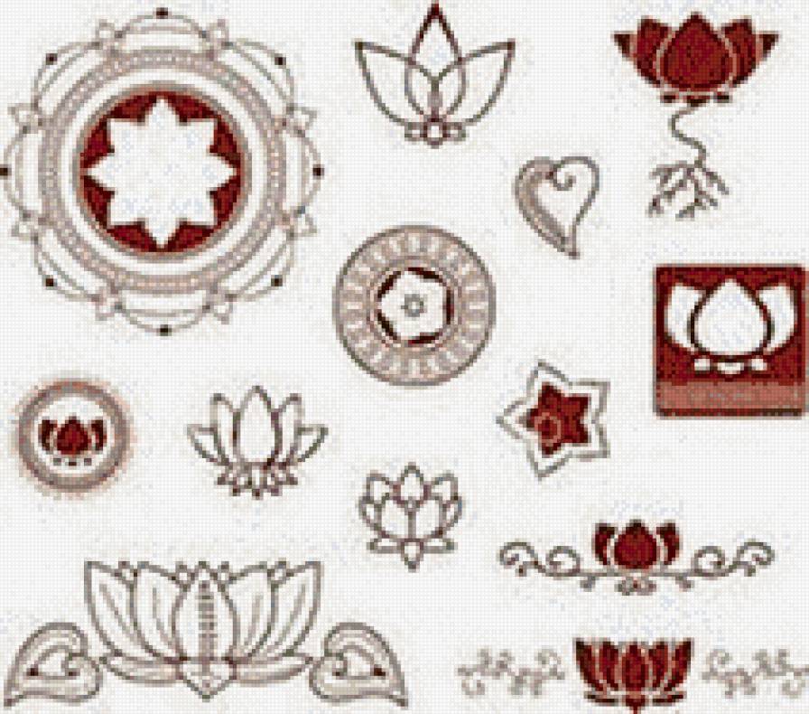 орнамент - орнамент, растения, монохром, лотос - предпросмотр