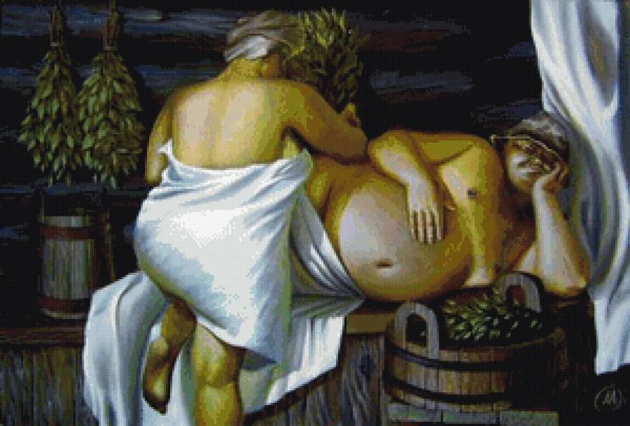 В бане - семья, картина, люди - предпросмотр