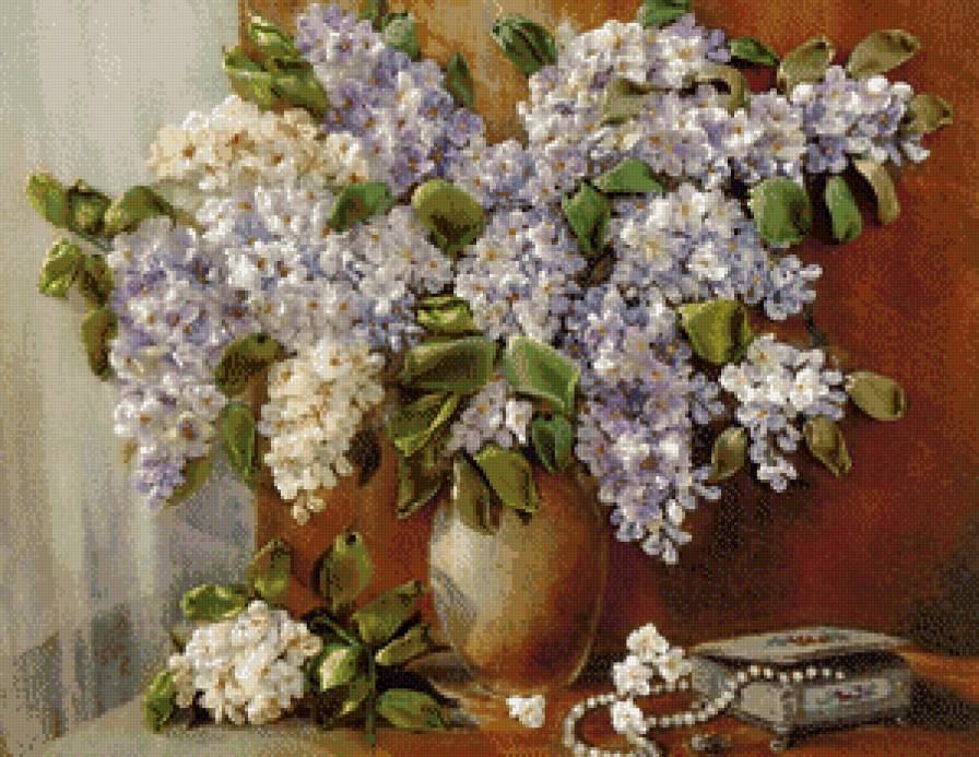 сирень в коричневой вазе - цветы, ваза, сирень - предпросмотр