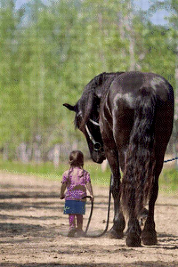 серия "дети с живностями" - дети.девочка.лошадь - предпросмотр