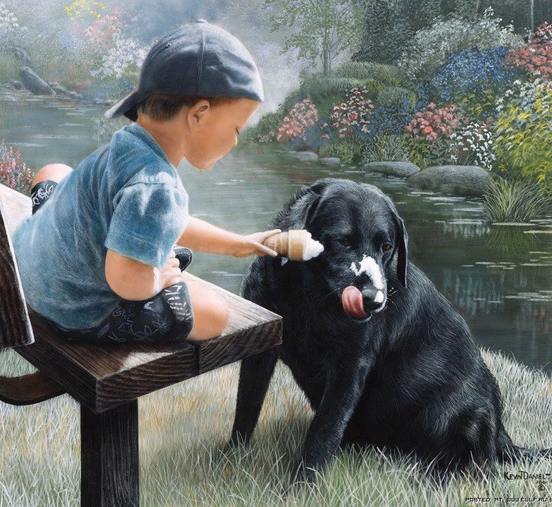 серия "дети с живностями" - дети.малыш.собака - оригинал