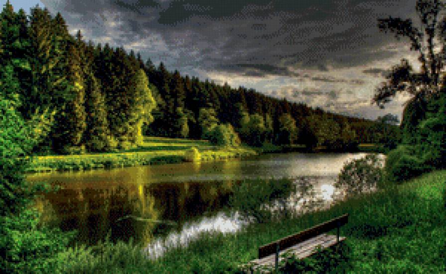 раннее утро - лес, река, тени, луг, пейзаж, утро - предпросмотр