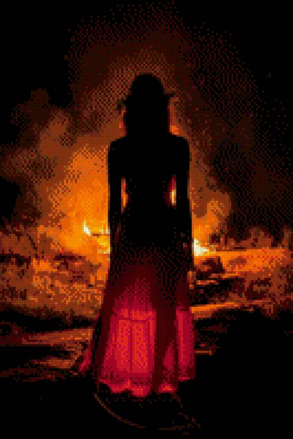Огонь (Сборник № 4) - костер, девушка, огонь, коричневый - предпросмотр