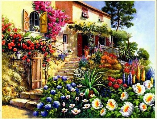 №797083 - пейзаж, дом, картина, цветы - оригинал