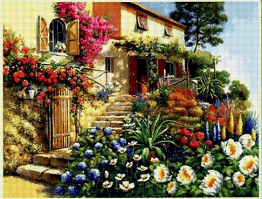 №797083 - пейзаж, дом, цветы, картина - предпросмотр