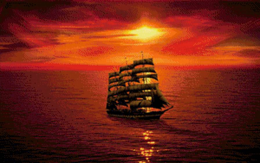 Корабль - закат, корабль - предпросмотр