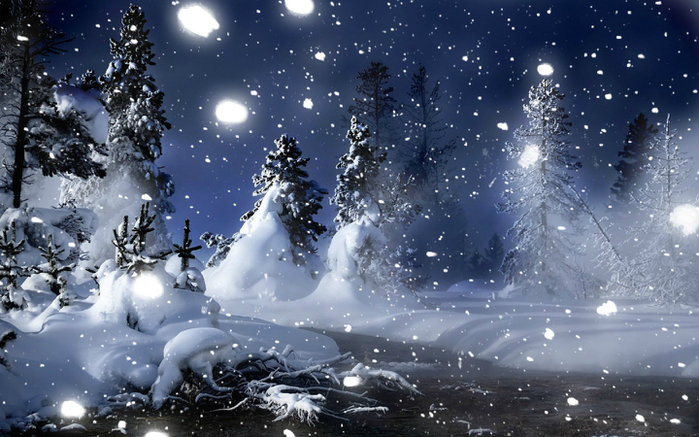 зимняя ночь - ночь, елки сосны, зима, деревья, новый год - оригинал