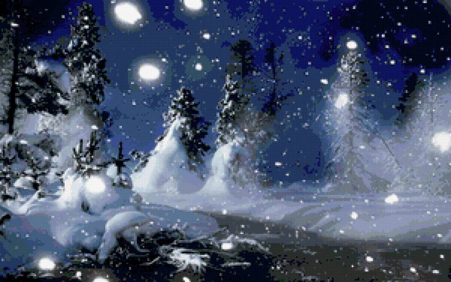 зимняя ночь - новый год, деревья, ночь, зима, елки сосны - предпросмотр