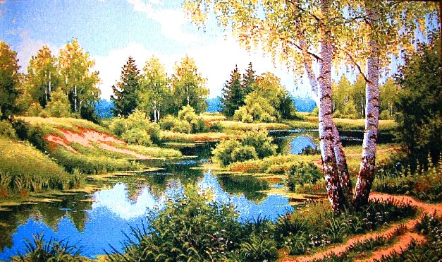 тишина - лес, березы, озеро, пейзаж - оригинал