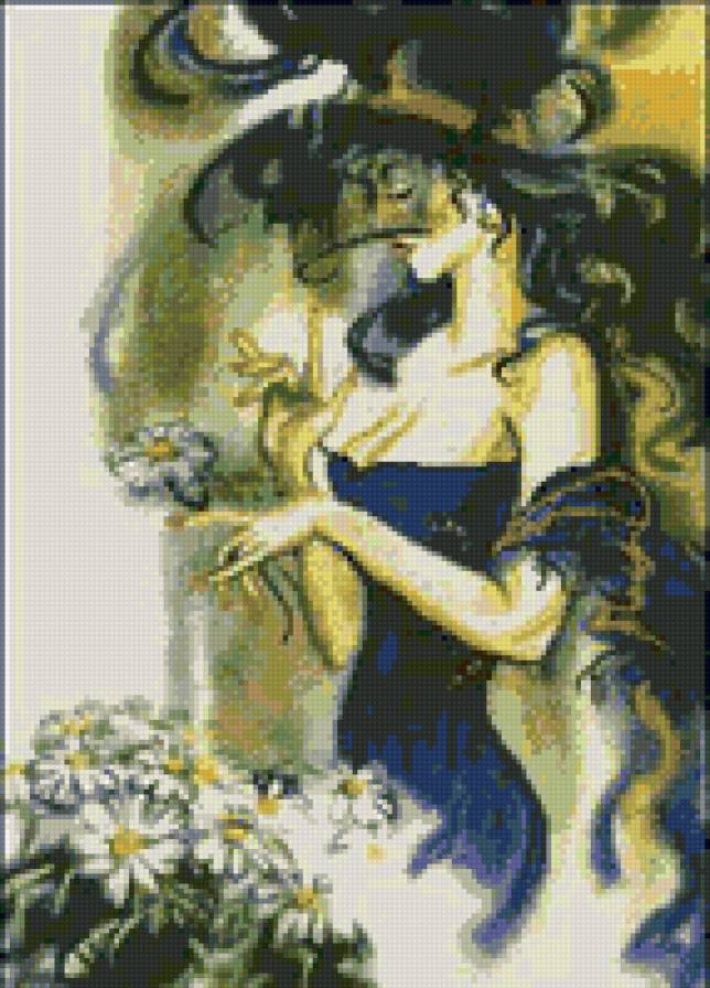 Дама - девушка, цветы., дама - предпросмотр