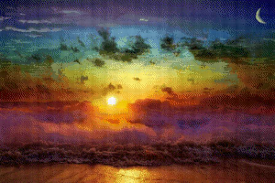 бурлящий океан на закате - пейзаж, океан, природа, закат, небо - предпросмотр