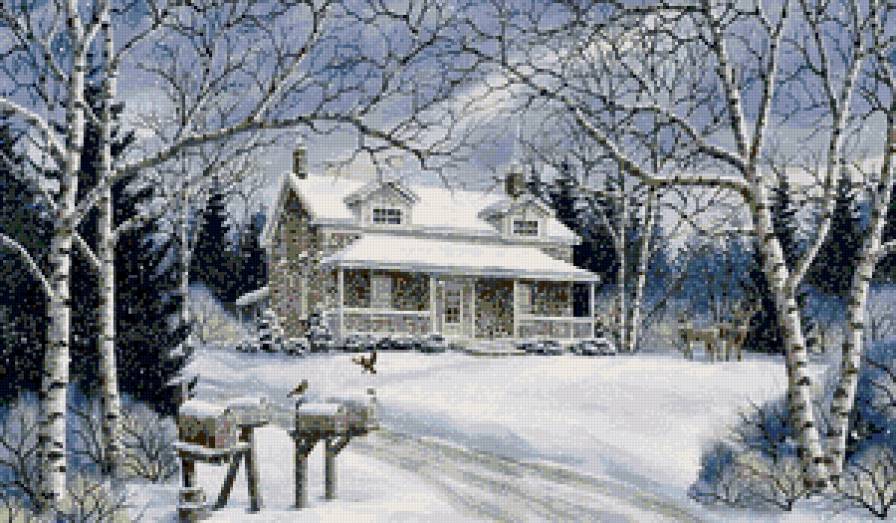 зимовка - дом, лес, пейзаж, деревья, зима - предпросмотр