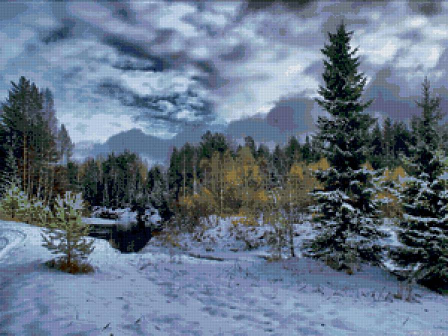 зимний лес - пейзаж, зима, лес, деревья, река - предпросмотр