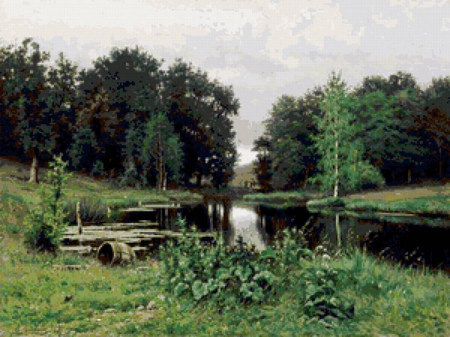 лето - пейзаж, картина, пруд, лето, деревья - предпросмотр